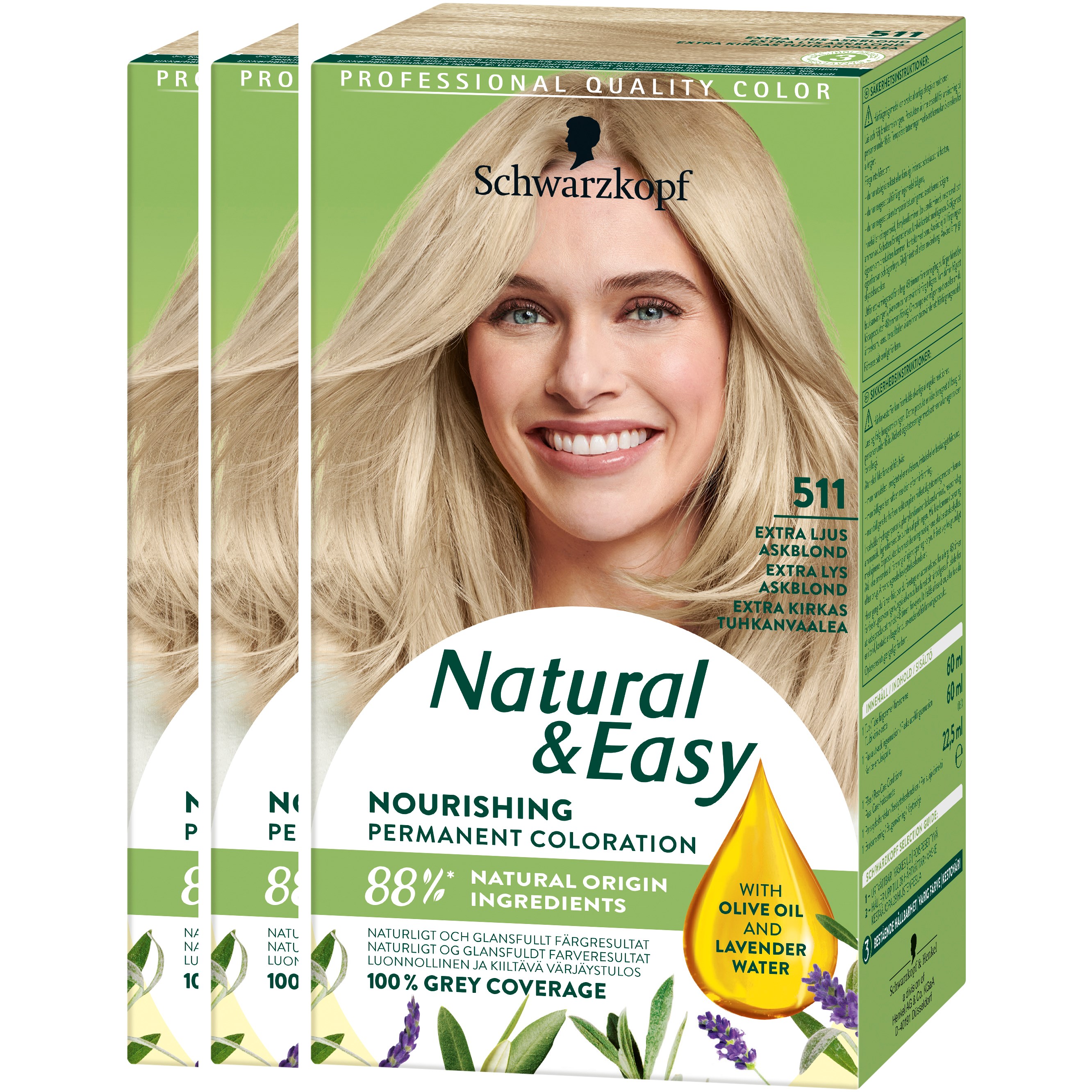 Läs mer om Schwarzkopf Natural & Easy 511 Ultra Light Ash Blonde 3-pack