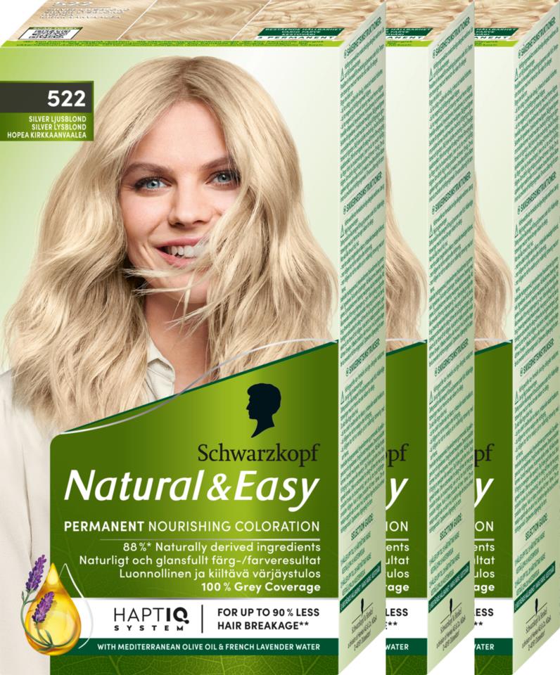 Schwarzkopf Natural&Easy 522 Silver Ljusblond 3pack