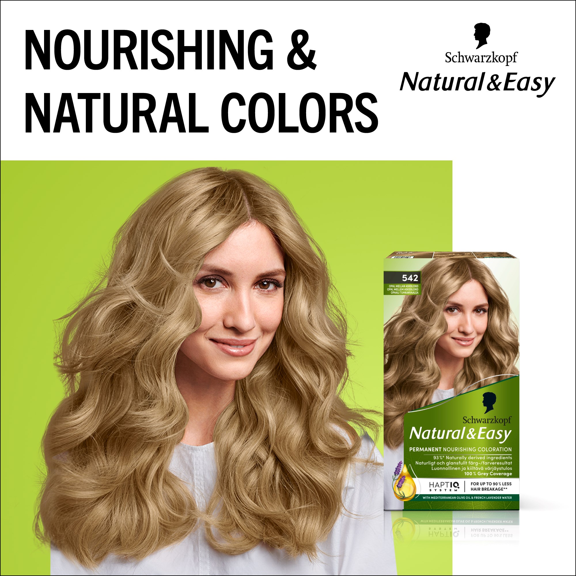 Schwarzkopf Natural & Easy Hair Color 542 Opal Mellan Askblond (obrázok 10)