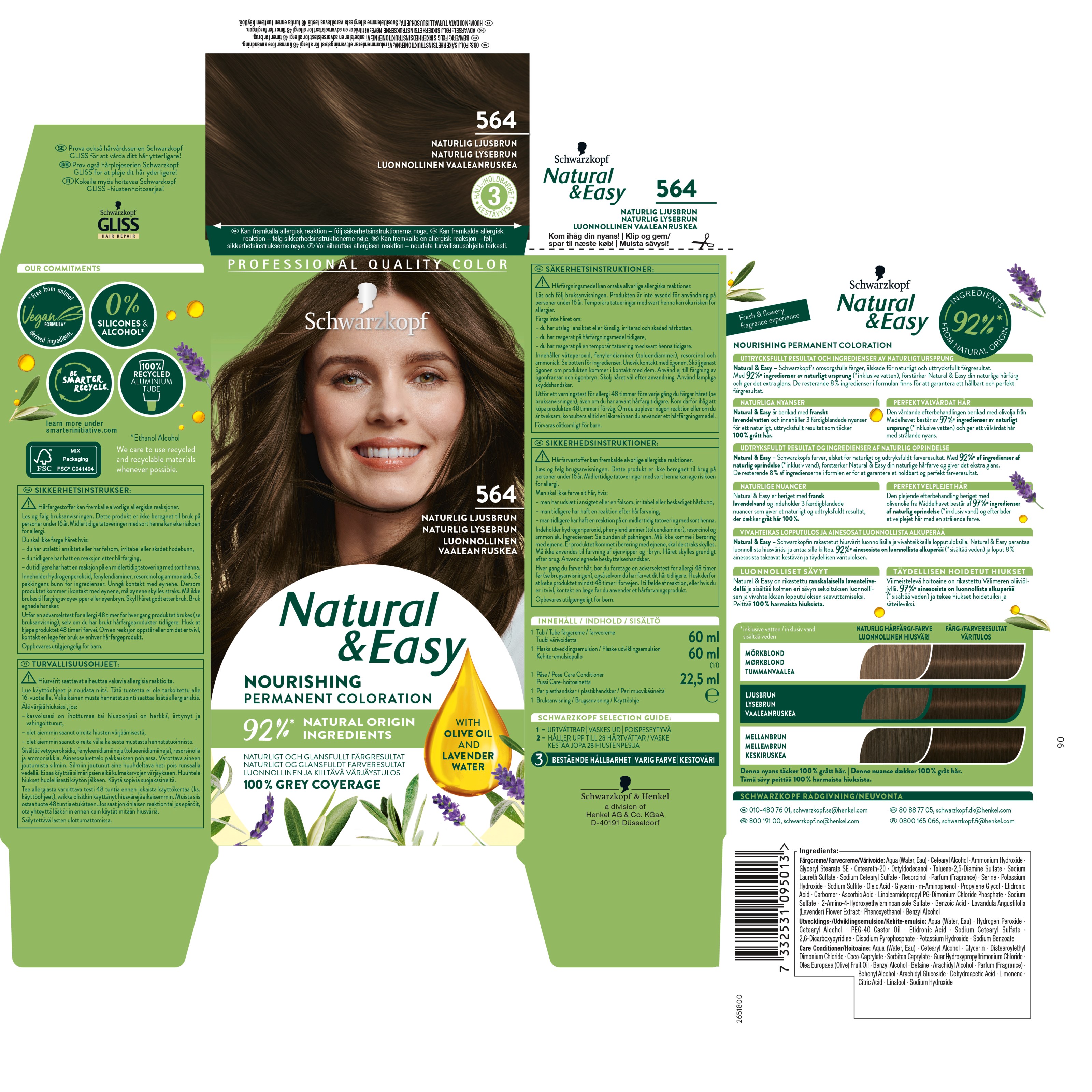 Schwarzkopf Natural & Easy Hair Color 564 Naturlig Ljusbrun (obrázok 3)
