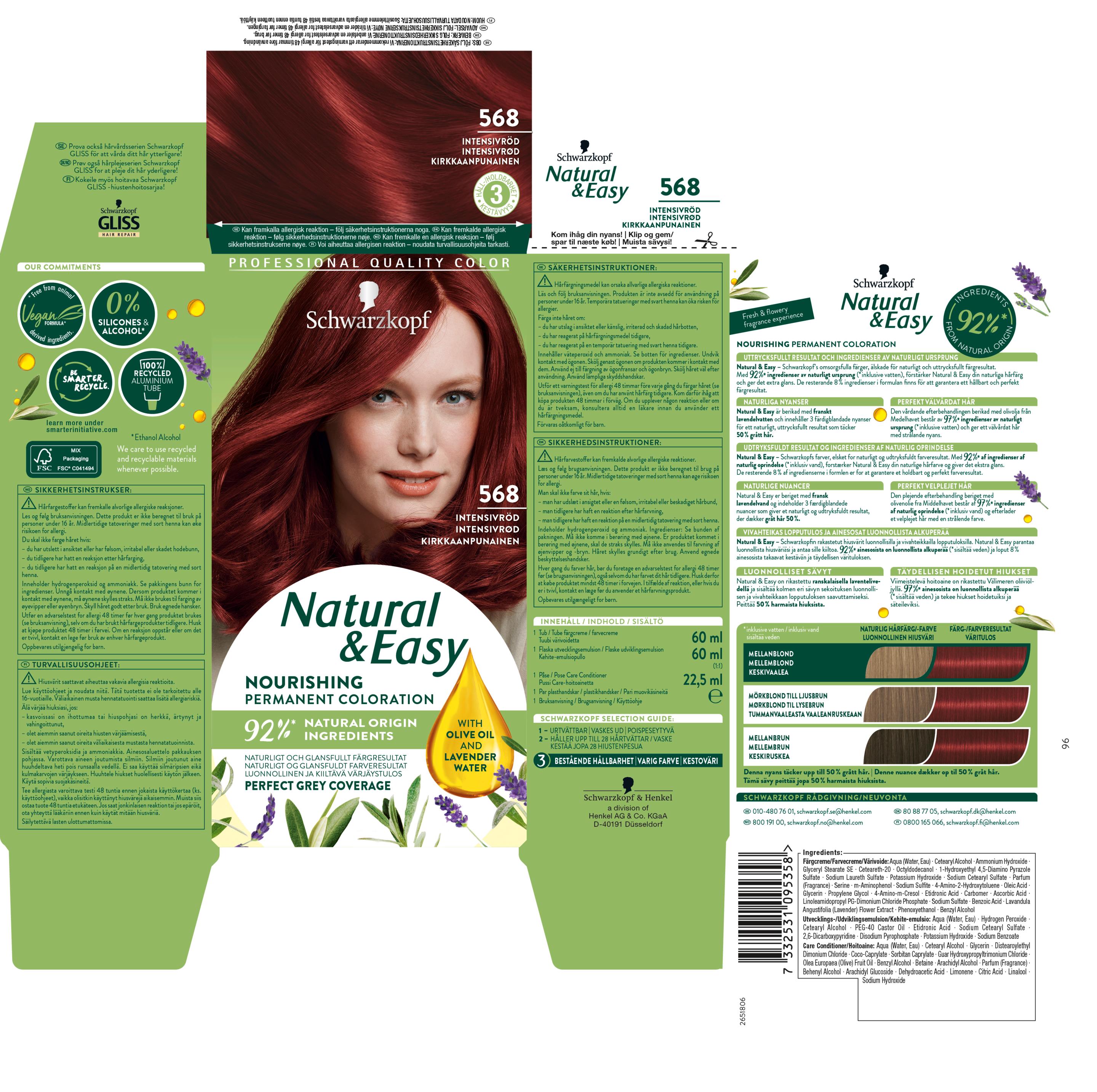 Schwarzkopf Natural & Easy Hair Color 568 Intensivröd | lyko.com