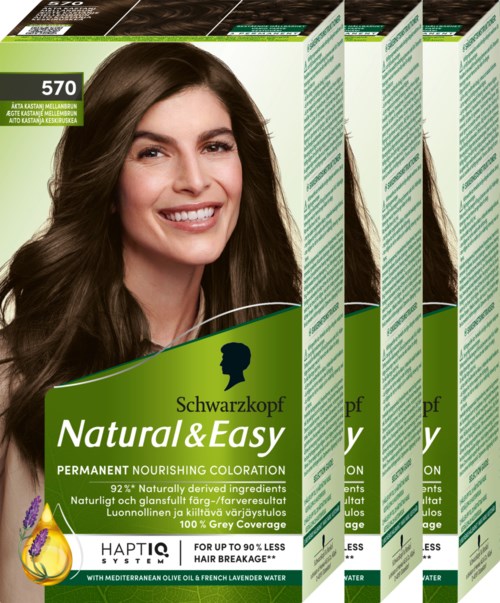 Schwarzkopf Natural&Easy 570 Äkta Kastanj Mellanbrun 3-pack