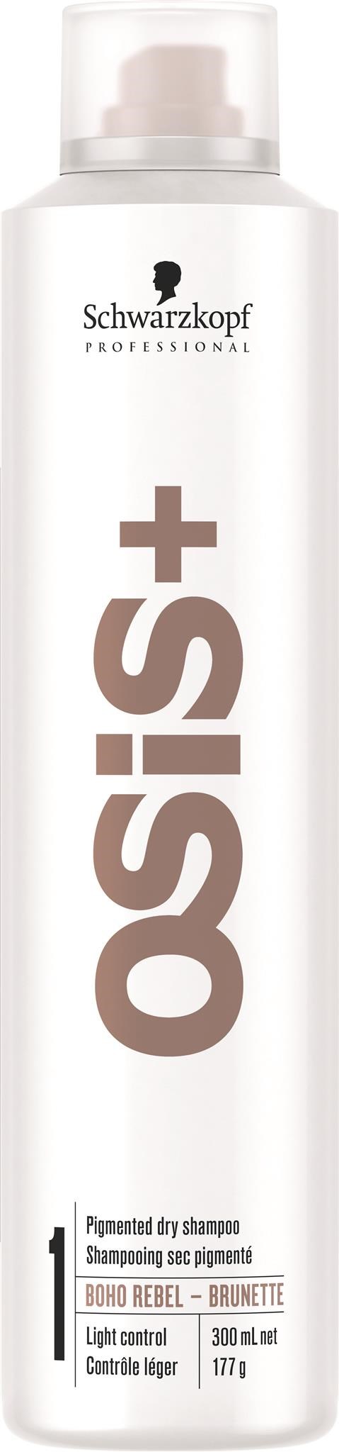 En vit schampoflaska med svart och brunt text, märkt 'OSiS+', en del av Schwarzkopf's professionella hårvårdsserie.