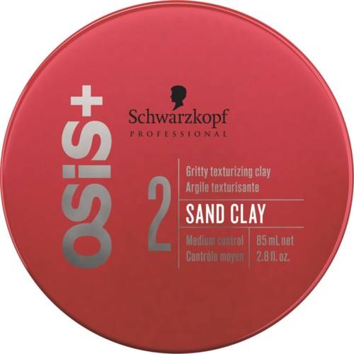 Pink container for Schwarzkopf Osis+ sand clay hair styling product, labeled as medium control, 85 ml.