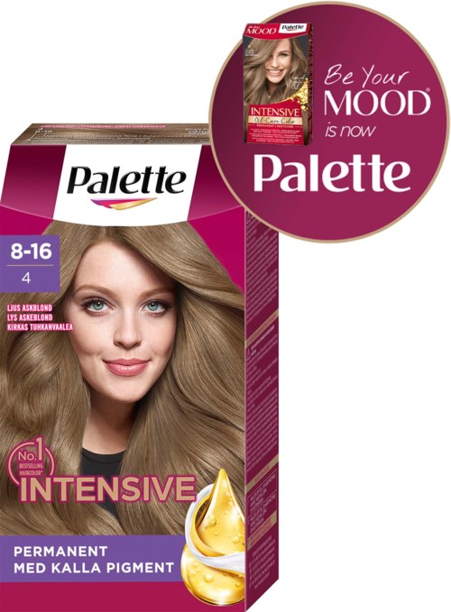 Schachtel mit Haarfarbe, mit lächelnder Frau, lila und pink Verpackung, Text über dauerhafte Haarfärbung.