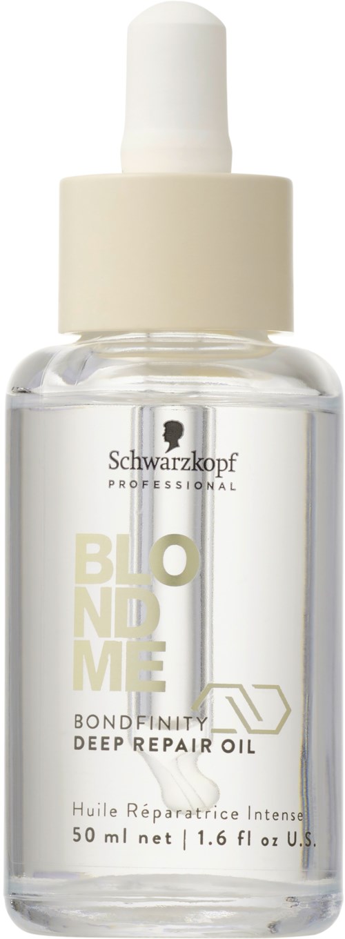 En liten flaska med pipettlock, märkt Bondyme Deep Repair Oil av Schwarzkopf, för hårvård.