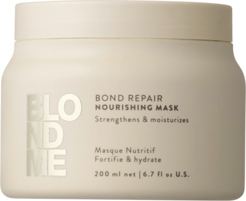 Valkoinen purkki, jossa lukee Bond Repair Nourishing Mask hiustenhoitoon.
