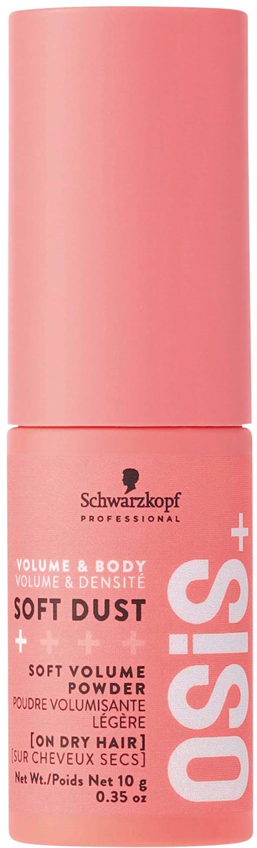 En rosa flaska med Schwarzkopf professionell hårpuder för mjuk volym och kropp, lämplig för torrt hår, 10 gram.