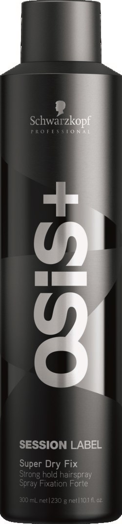 En svart burk med Schwarzkopf Osis+ session label hårspray med grått lock.