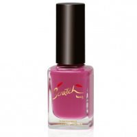 Ein rosa Nagellackflasche mit schwarzem Deckel und goldener Aufschrift.