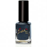 A dark blue nail polish in a clear bottle with a black cap, labeled with Must. a logo.