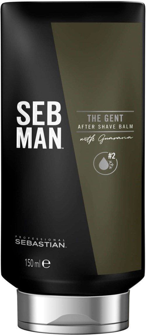 En svart och grön tub märkt SEB MAN, för after shave balm, med silverlock och 150 ml storlek.
