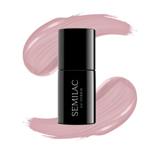 En sort flaske med mærket "SEMIJAC UV Hybrid" med pink strøg bagved.