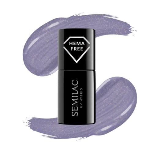 Black nail polish bottle with purple streaks and a 'HEMA FREE' diamond logo.