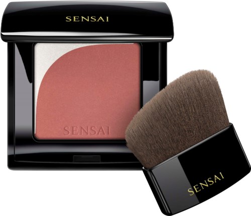 A blush in a black case with a brush, both labeled "Sensai", against a white background.