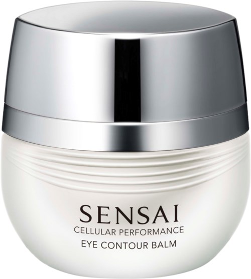 En hvit krukke med sølvlokk, merket Sensai Cellular Performance Eye Contour Balm.