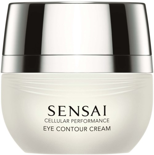 En boks med øyekrem merket 'SENSAI Cellular Performance Eye Contour Cream'.