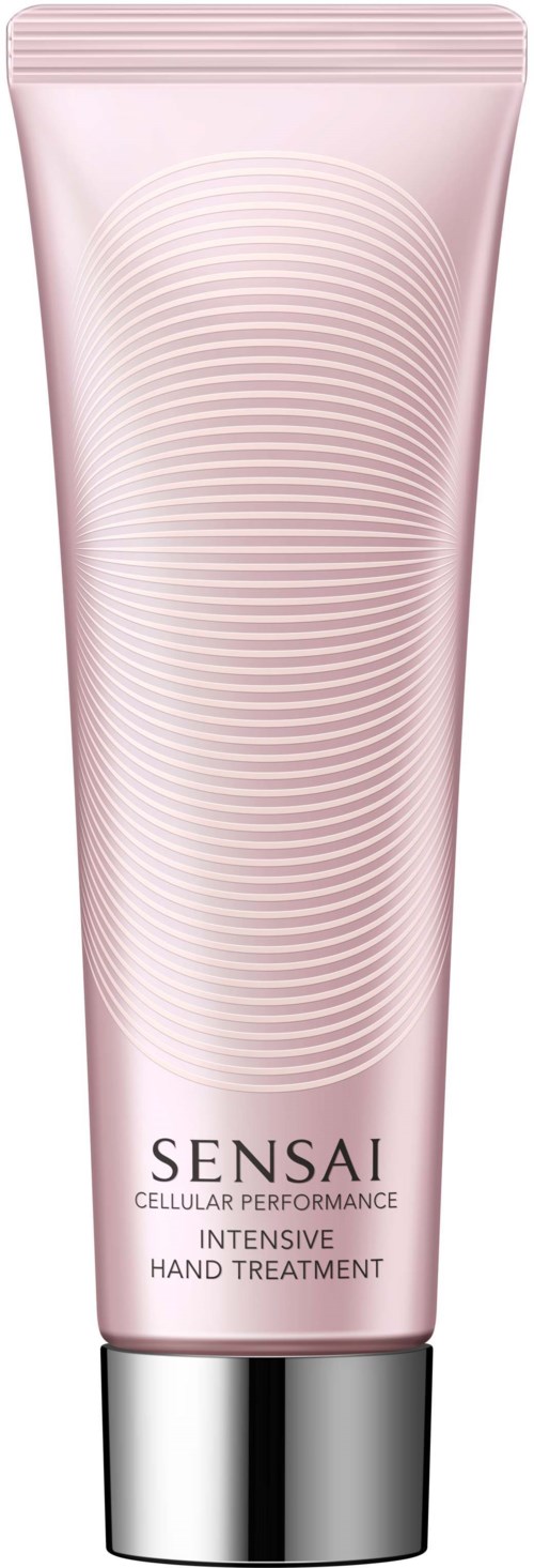 Vaaleanpunainen putki Sensai Intensive Hand Treatment, hopeasilla ja kehämäisiä kuvioita.