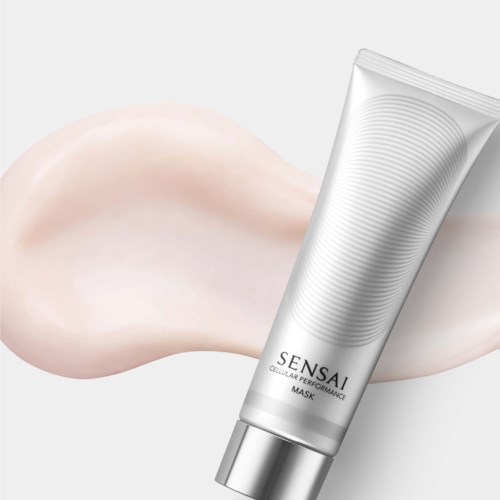 SENSIAL Face Gel & Peel Performance Mask i silverrör, krämig konsistens spridd på vit bakgrund.