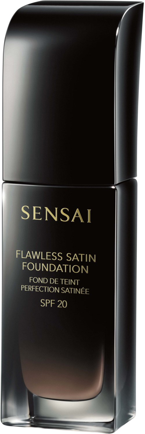 Musta pullo, jonka merkki on 'SENSATI', sisältää meikkipohjaa SPF 20, kiiltävä ja tyylikäs muoto.