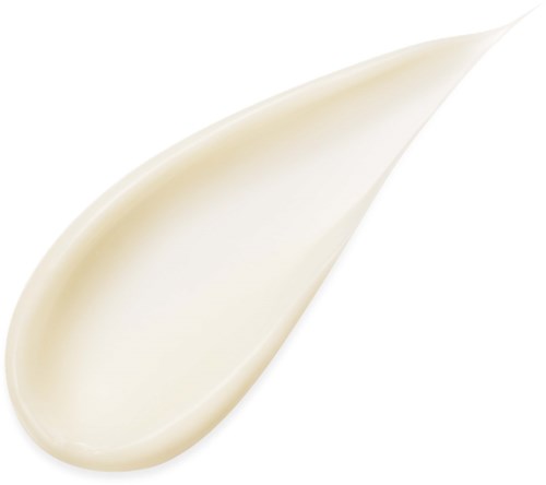 En hvid, cremet væske-drop form. Den ser glat og skinnende ud, muligvis en klat creme eller lotion.