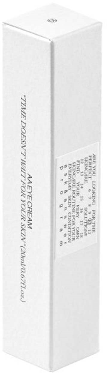 En vit rektangulär låda med text och symboler, troligen en parfym- eller kosmetikaprodukt.