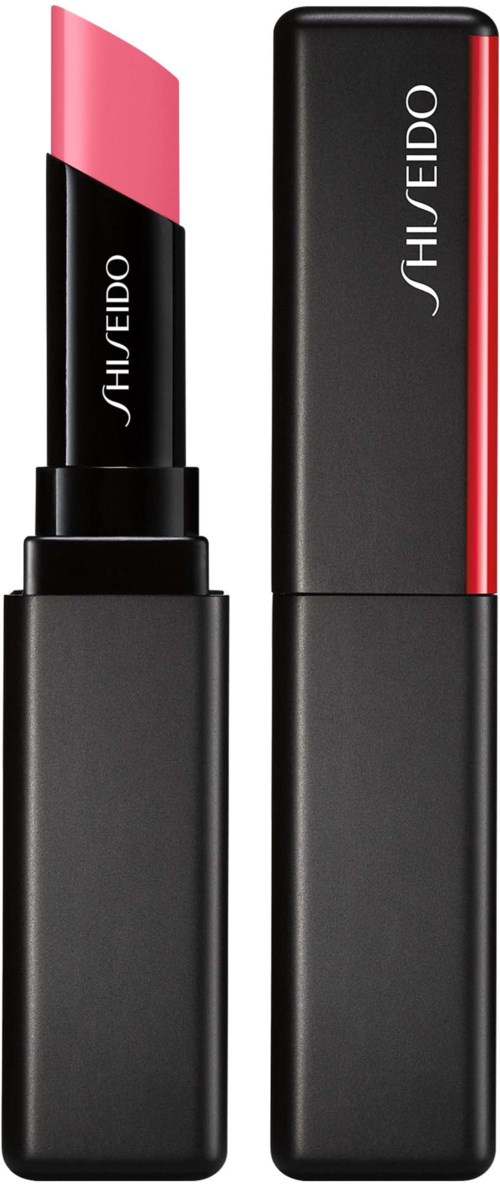 Ett rosa läppstift i svart fall med märket Shiseido.