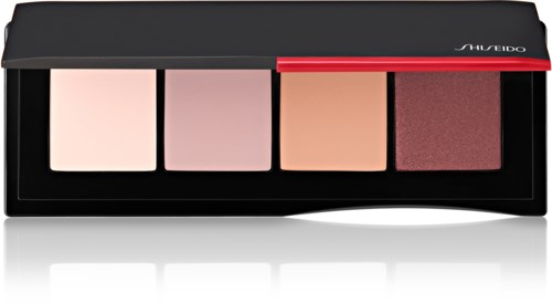 Eine Make-up-Palette mit vier verschiedenen Farbtönen in einer schwarzen Schachtel mit Schiebedeckel.