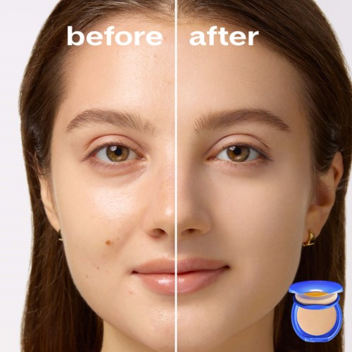 Klart hud før og efter makeup eller hudpleje, fremhæver forbedret udseende.