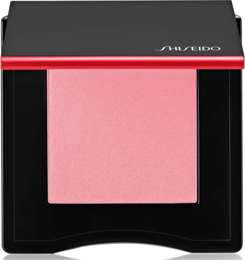 En rosa rouge i ett svart fodral med en röd linje och varumärket Shiseido längst upp.