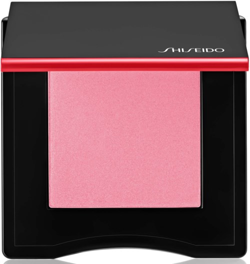 Ett rosa rouge i en svart kompakt med ett skjutlock och märket Shiseido upptill.