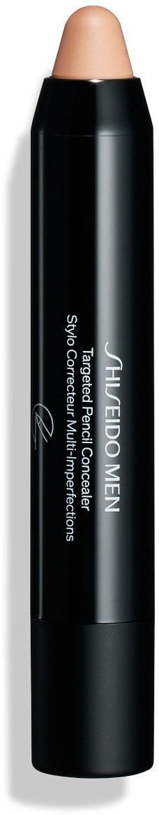 En sort stiftconcealer med en beige spids og hvid tekst, mærket "Shiseido Men".