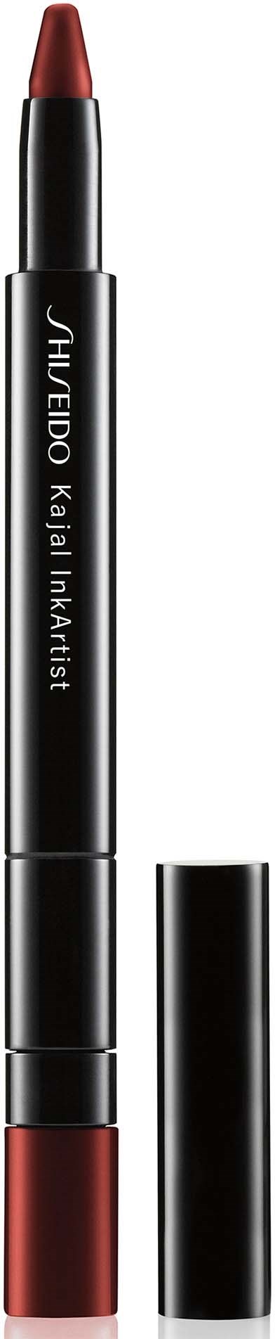 A lipstick with a black case and red color inside, labeled 'SHISEIDO Kajal InkArtist'.