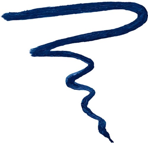 A blue squiggly line on a white background, with thick and thin parts that twist and turn.