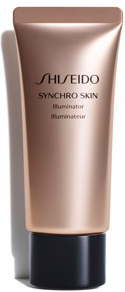 En beige tube med svart lokk, merket "SHISEIDO SYNCHRO SKIN Illuminator."