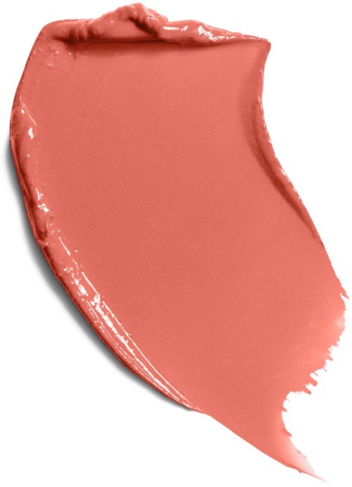 Et bredt, buet strøk av myk rosa-beige makeup eller maling på en hvit bakgrunn.