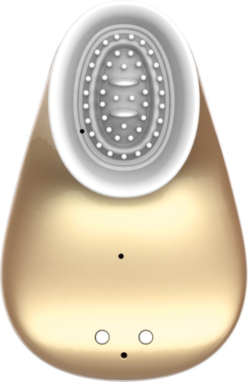 A device with a rounded top, a grid of small holes, and controls at the bottom, possibly a beauty or skincare gadget.