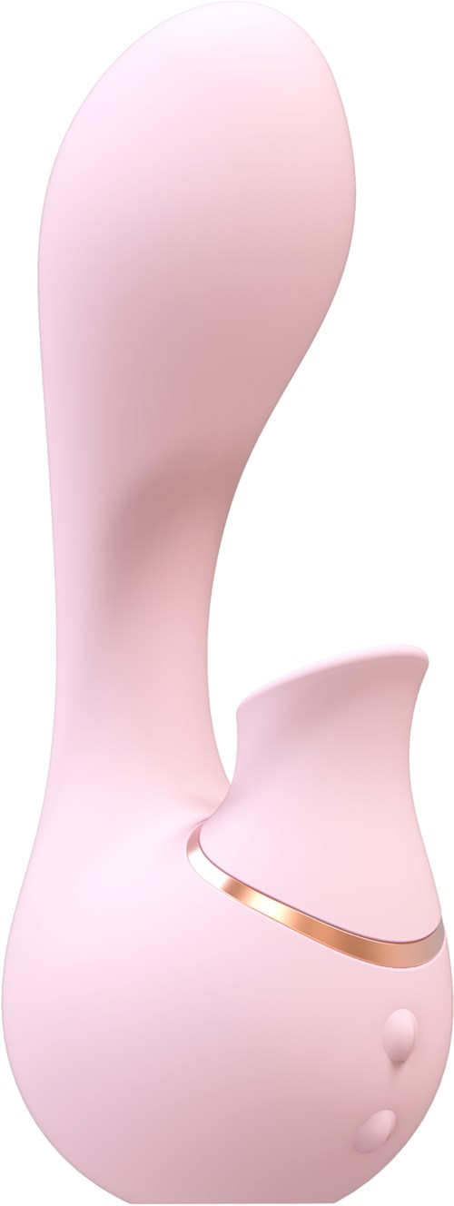 A pink, curved device with buttons and a ring, designed for personal use.