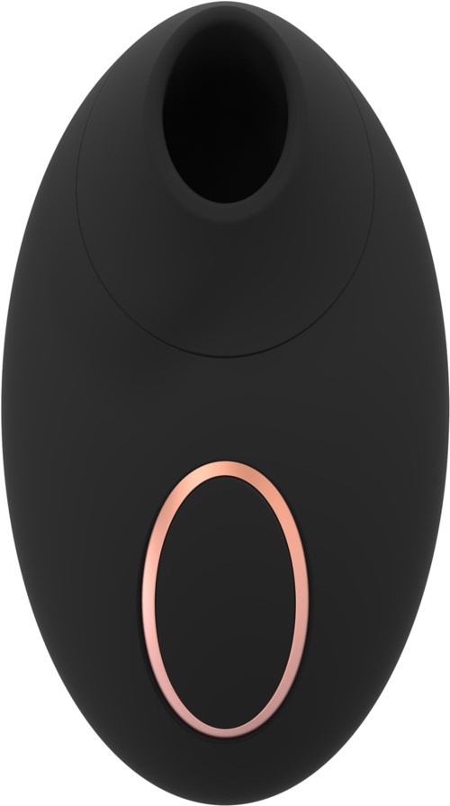 A small black device with a large oval button and a rounded opening at the top.