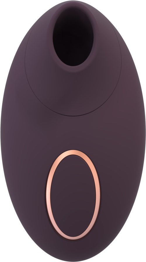 A dark purple device with a large opening at the top and a single oval button below.