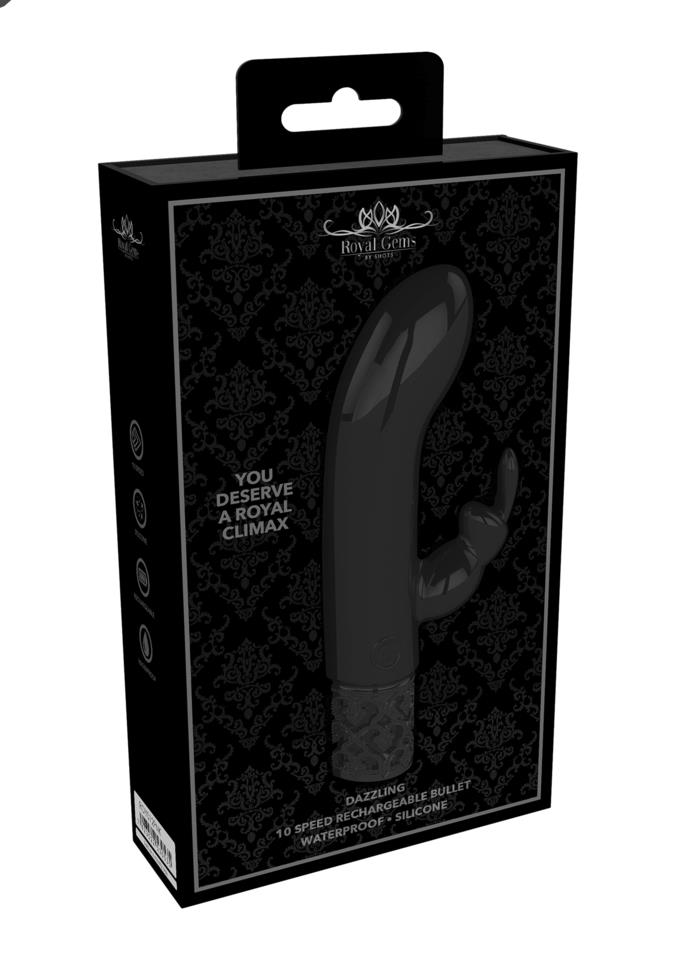 Shots Royal Gems Dazzling Rechargeable Silicone Bullet Black