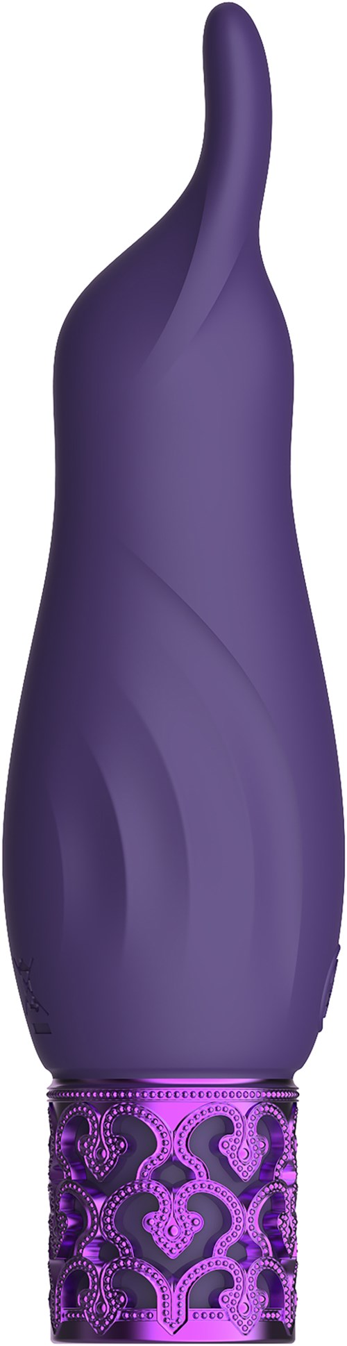 En lila, böjd föremål med en texturerad bas, verkar vara ett dekorativt eller konstnärligt föremål.