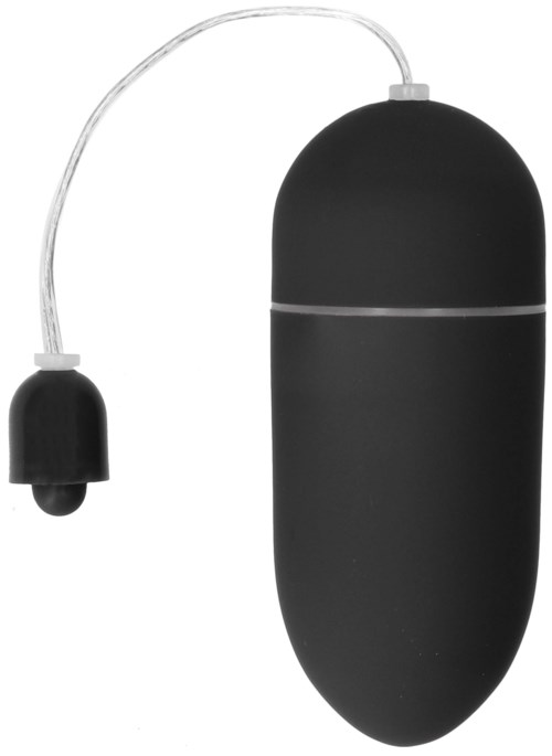A black device with a rounded shape connected to a smaller black part by a flexible tube.