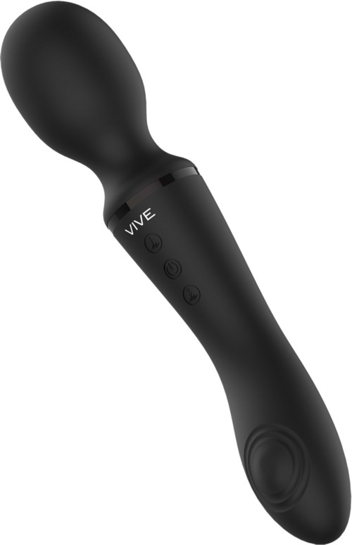 A black handheld device with buttons and the label 'VIVE'. It has a curved shape and a rounded end.