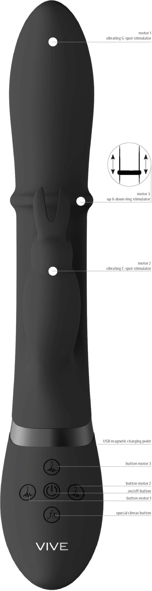 best thrusting dildo VIVE VIVE Halo Ring Rabbit Vibrator Black