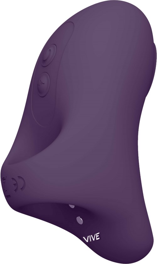 A purple, curved device with buttons, likely a personal massager or sex toy.