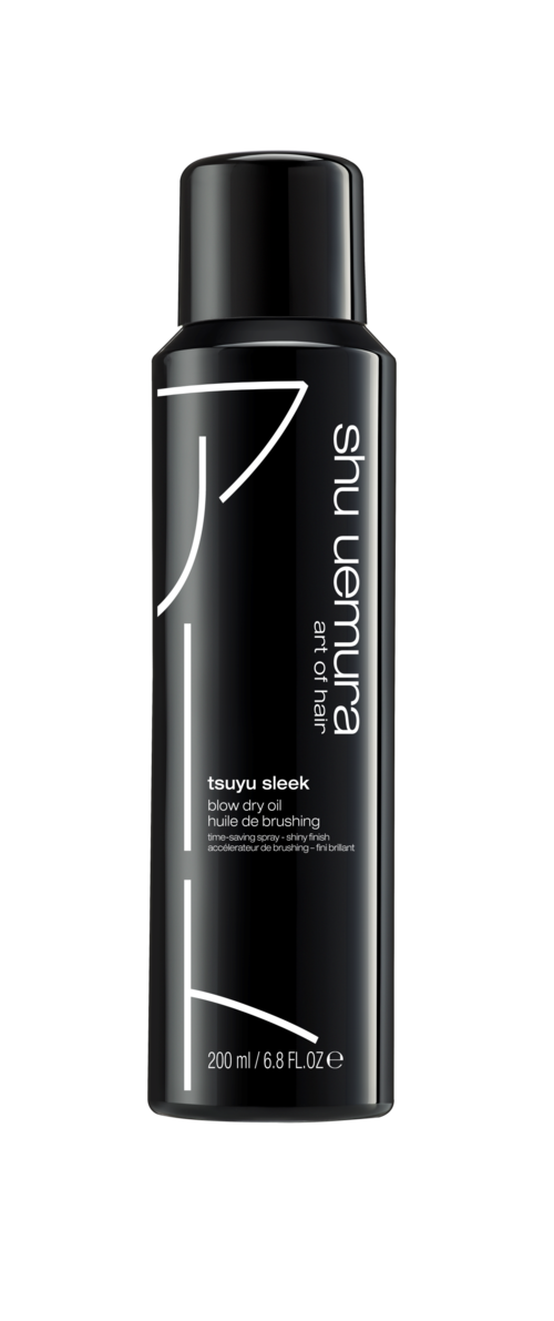 En svart flaska med vit text och lock, märkt Shu Uemura, Tsuyu Sleek, 200 ml.