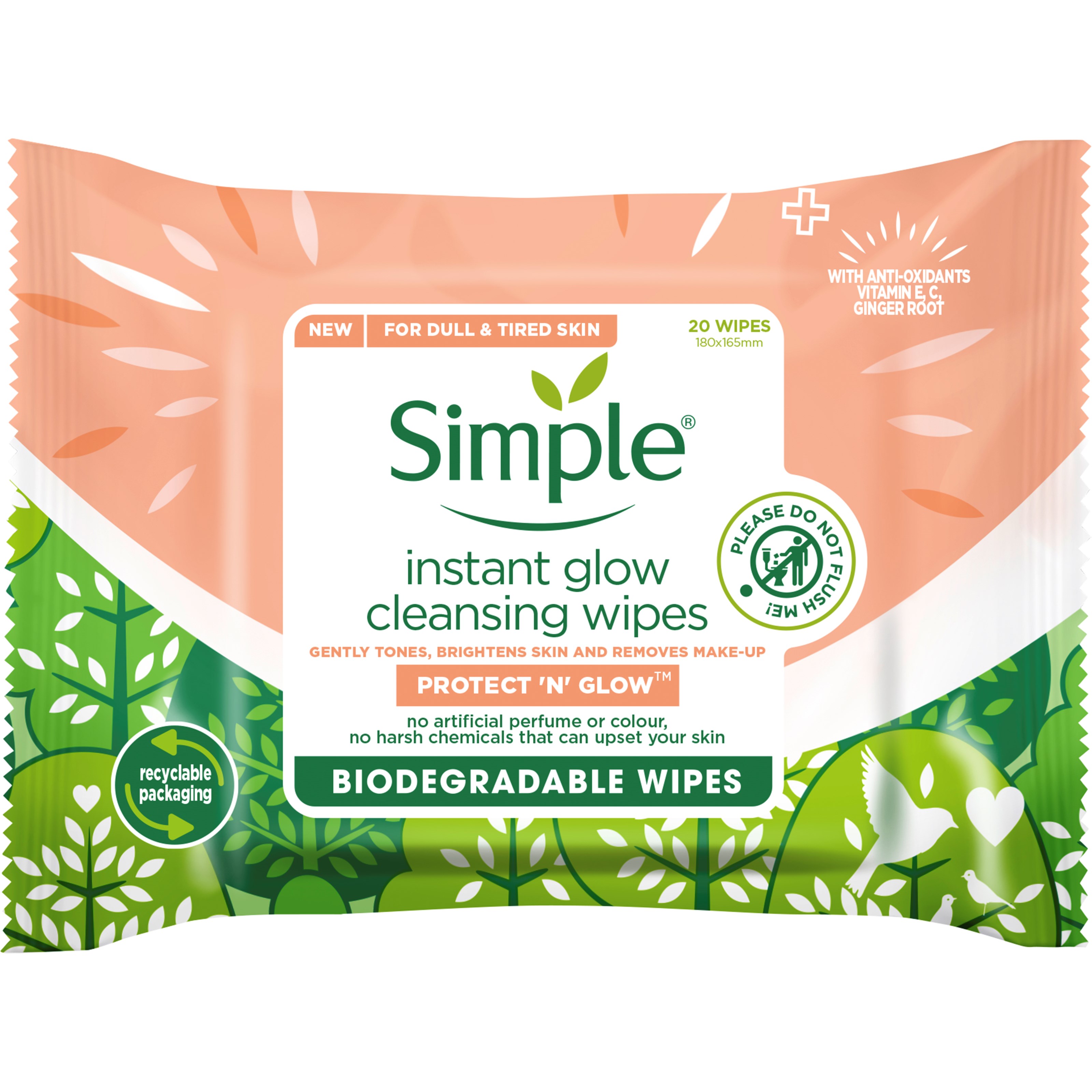 Simple Protect ’N’ Glow Instant Glow Wipes 20 st