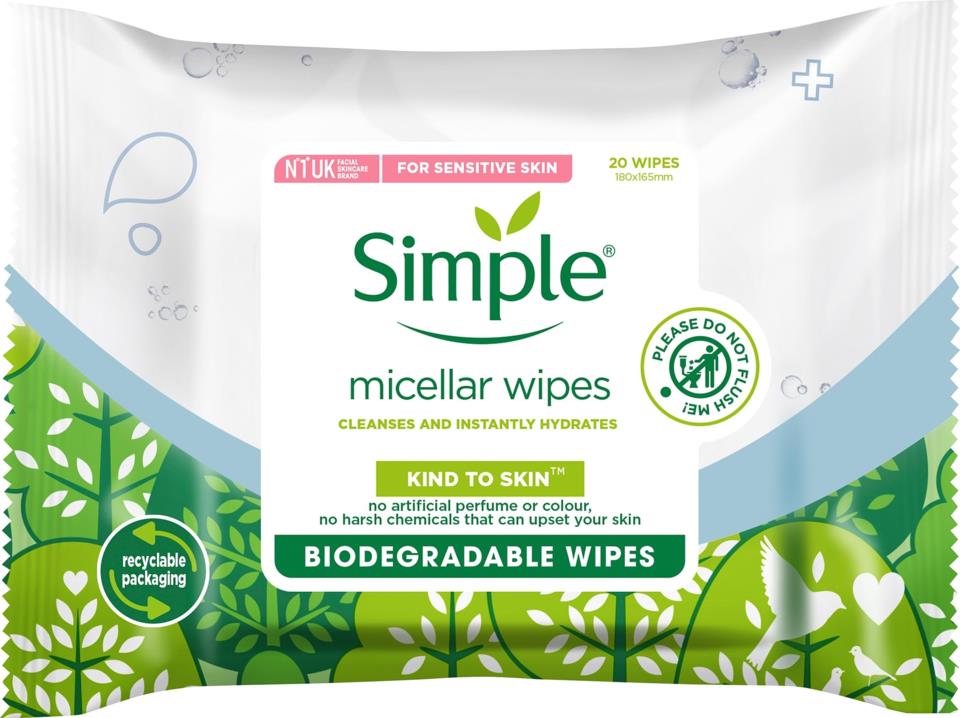 Simple Wipes Kind to Skin Biodegradable 20 PC