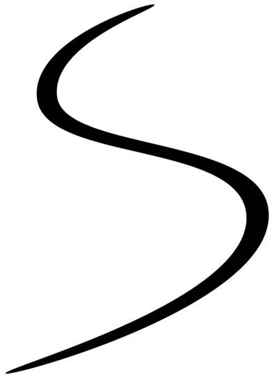 Een eenvoudige zwarte S-vormige curve op een witte achtergrond.